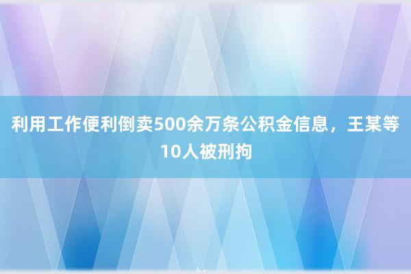 利用工作便利倒卖500余万条公积金信息,王某等10人被刑拘