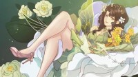 在烂漫花丛，她闲适卧躺