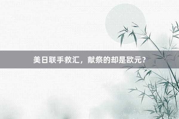 美日联手救汇，献祭的却是欧元？