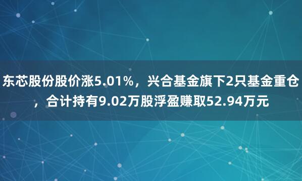 东芯股份股价涨5.01%，兴合基金旗下2只基金重仓，合计持有9.02万股浮盈赚取52.94万元