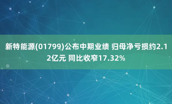 新特能源(01799)公布中期业绩 归母净亏损约2.12亿元 同比收窄17.32%