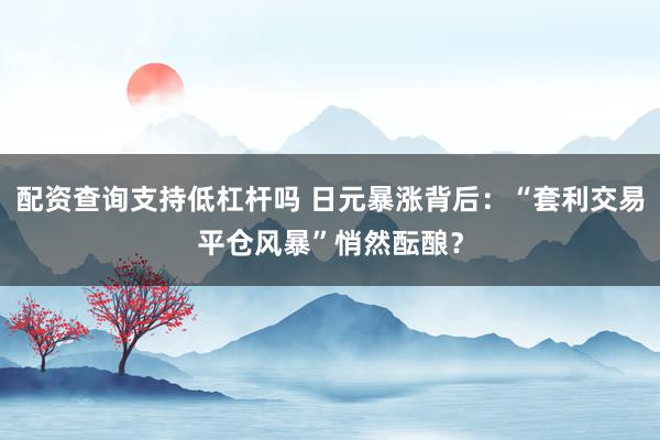 配资查询支持低杠杆吗 日元暴涨背后：“套利交易平仓风暴”悄然酝酿？