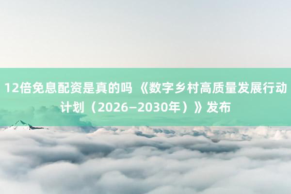 12倍免息配资是真的吗 《数字乡村高质量发展行动计划（2026—2030年）》发布