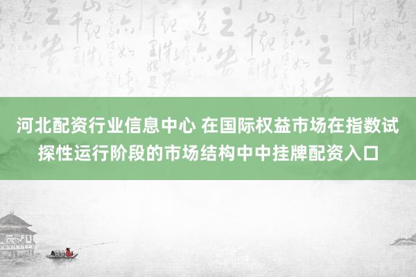 河北配资行业信息中心 在国际权益市场在指数试探性运行阶段的市场结构中中挂牌配资入口