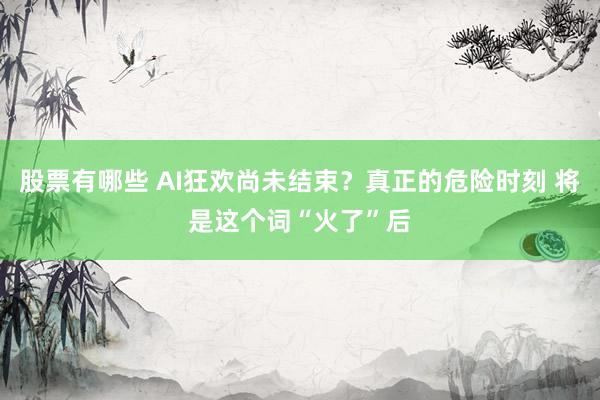 股票有哪些 AI狂欢尚未结束？真正的危险时刻 将是这个词“火了”后