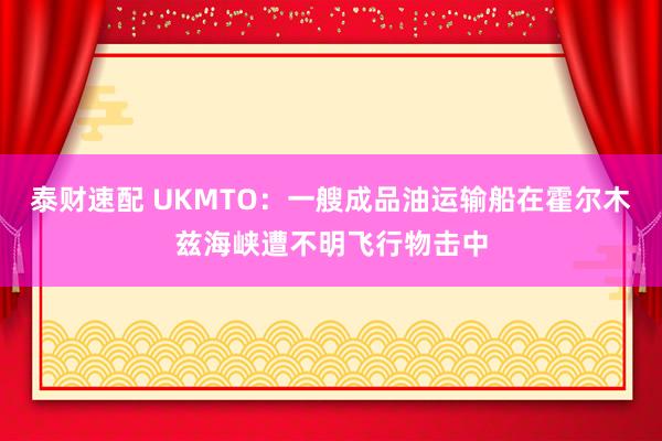 泰财速配 UKMTO：一艘成品油运输船在霍尔木兹海峡遭不明飞行物击中